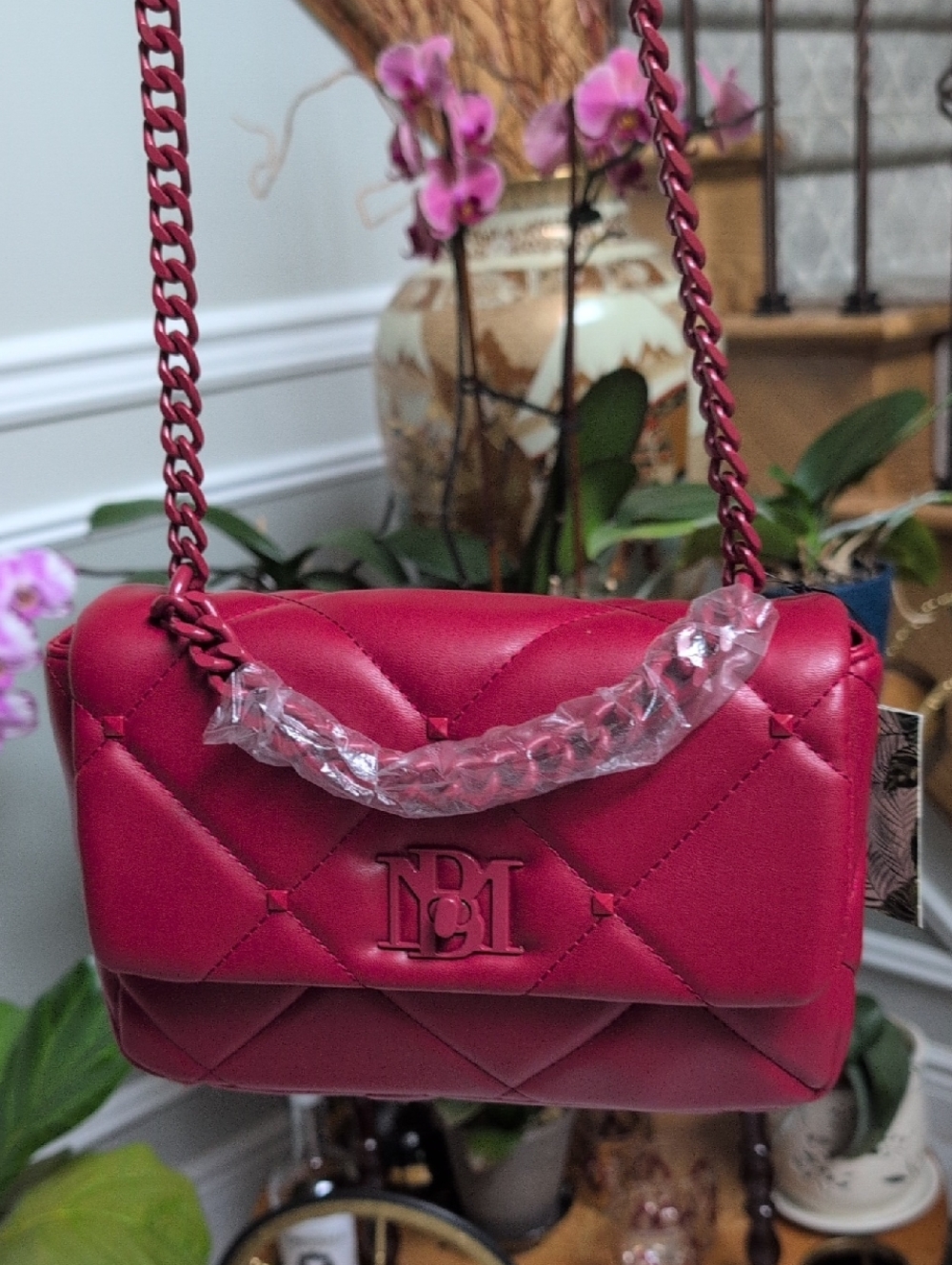Badgley Mischka Quilted Pink Crossbody Bag